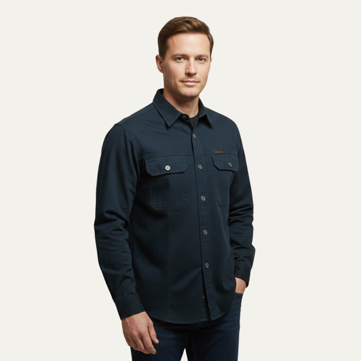 Cedarfield | Herre ensfarvet Multi Pocket blød Cargo skjorte
