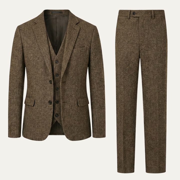 Freja Andersen | Herre tweed 3 Piece jakkesæt - slim fit sildeben jakke, Vest & bukser