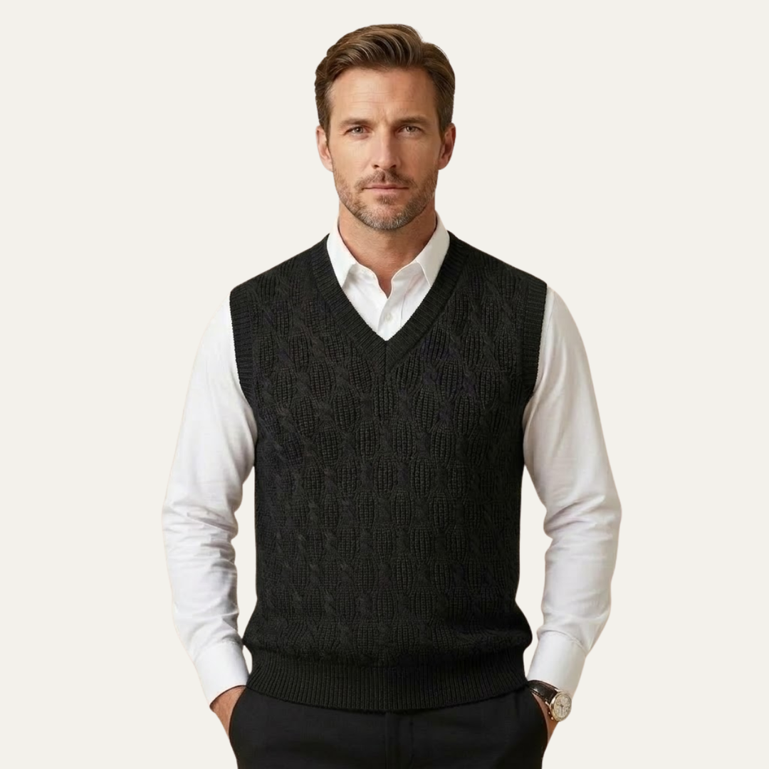 Freja Andersen | Herre varm tekstureret strikket V-hals Vest