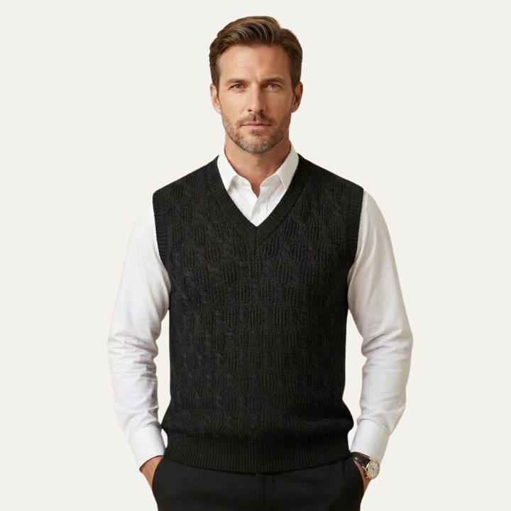 Freja Andersen | Herre varm tekstureret strikket V-hals Vest