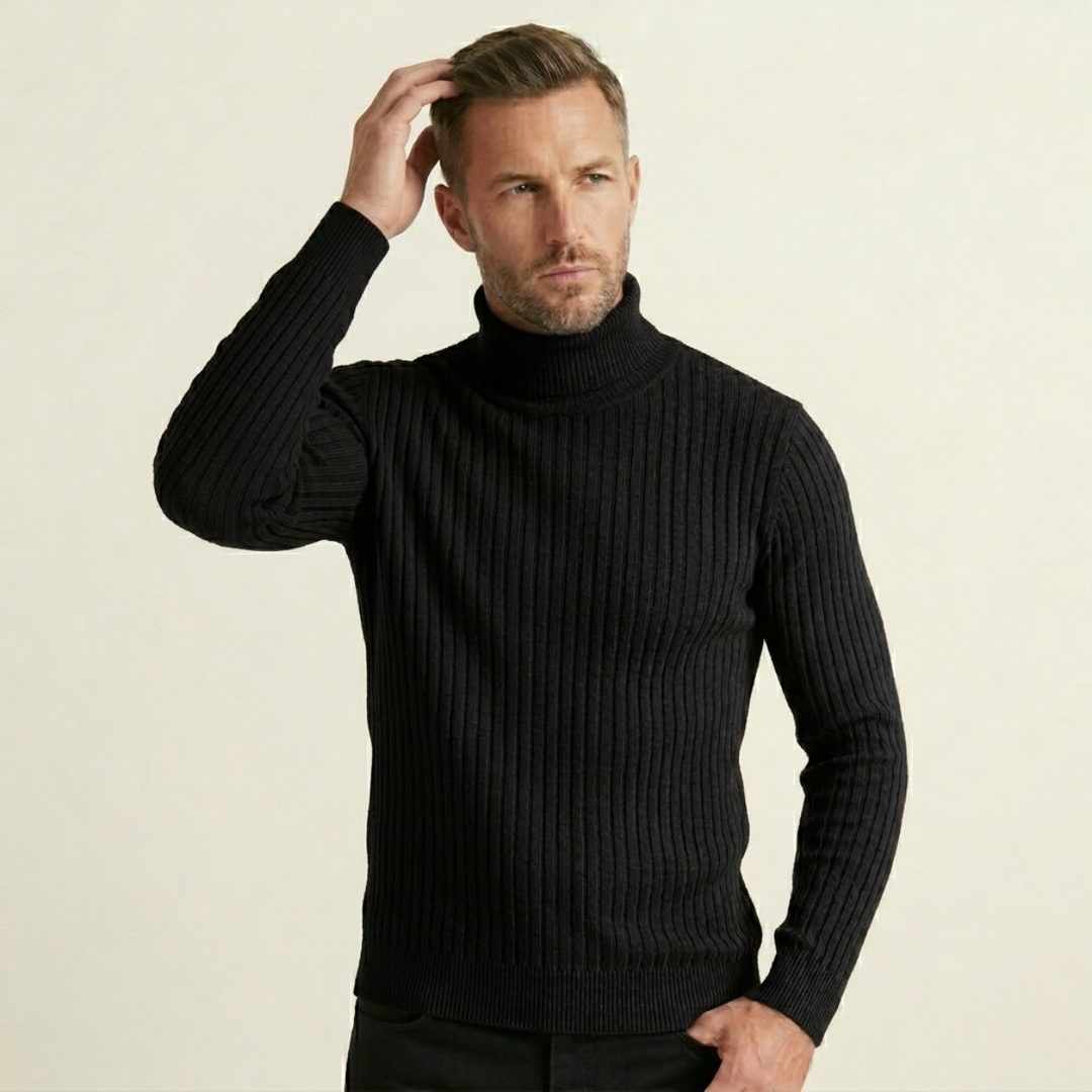 Freja Andersen | Herre slim fit rullekrave ribstrikket trøje