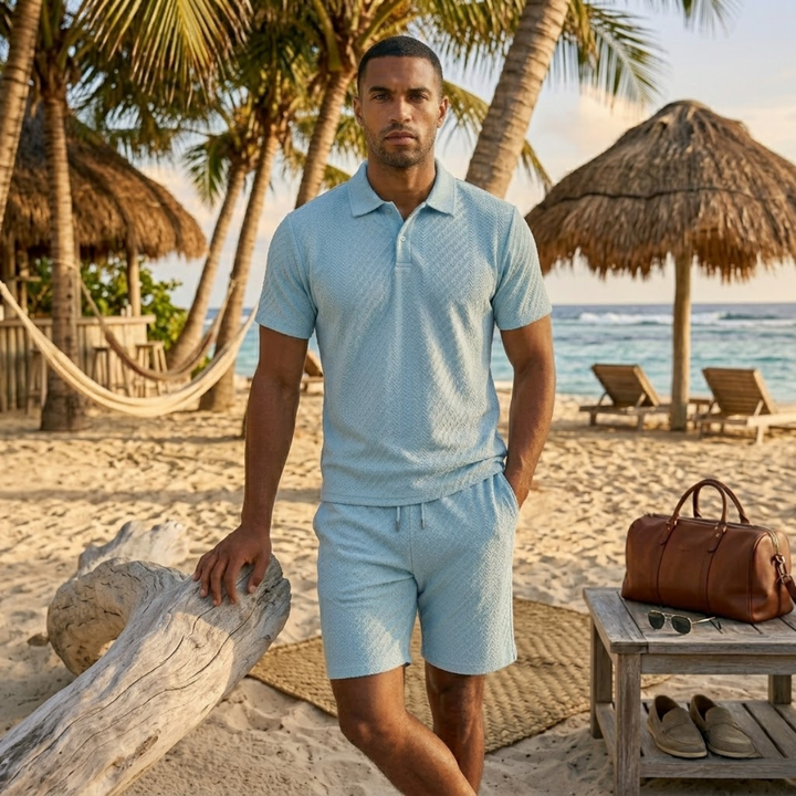 Surrey | Herre sommer Jacquard polo & shorts sæt - let Beach Outfit