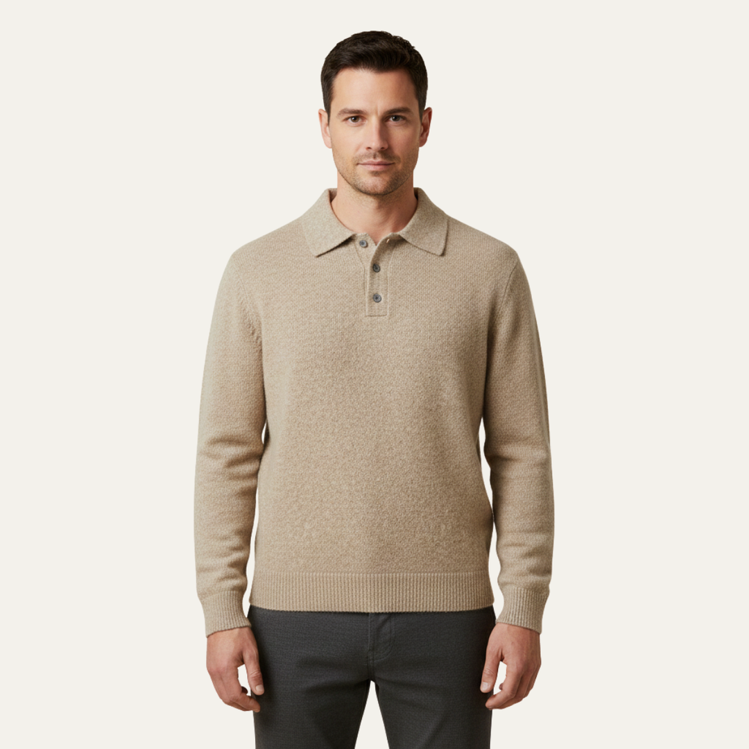 Freja Andersen | Herre trendy blød strik polo kashmir trøje