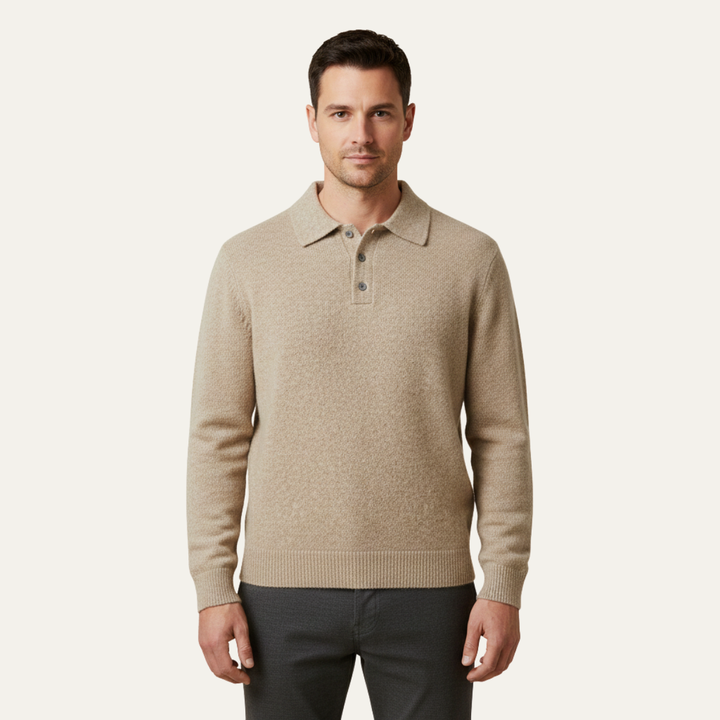 Freja Andersen | Herre trendy blød strik polo kashmir trøje