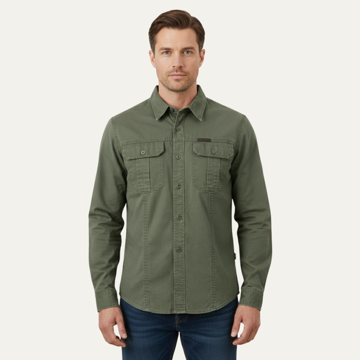 Ashton Ridge herre ensfarvet Multi Pocket bomuld Cargo skjorte
