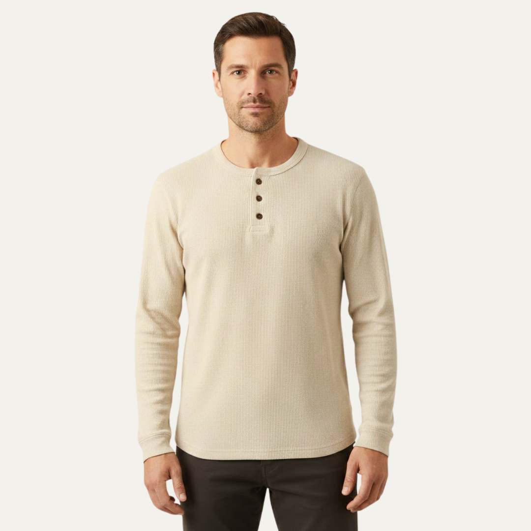 Glenhurst Park herre slim fit Thermal bomuld Waffle strik Henley skjorte