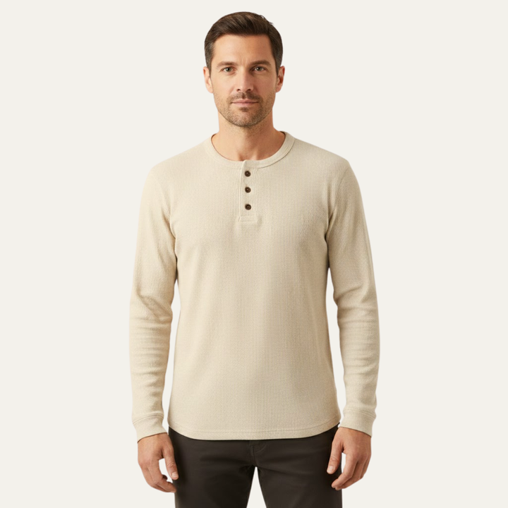 Glenhurst Park herre slim fit Thermal bomuld Waffle strik Henley skjorte