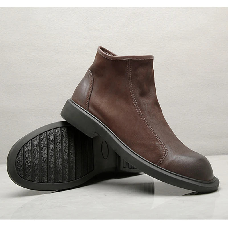 Bari | Herre varm Plush Zip Up læder Ankle støvler