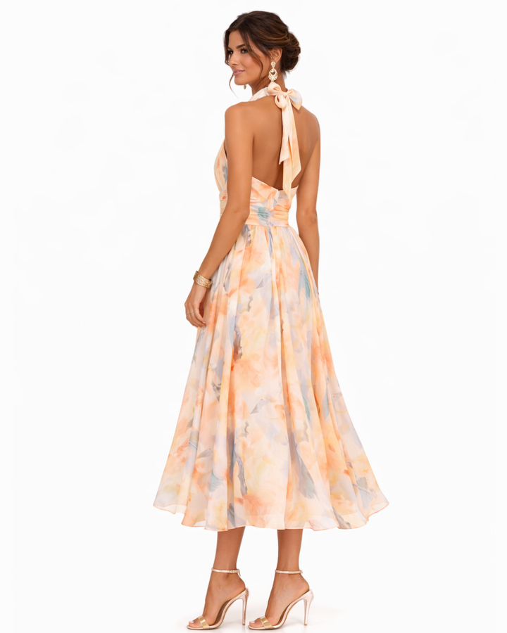 Aurora | Akvarel Print Halterneck Kjole