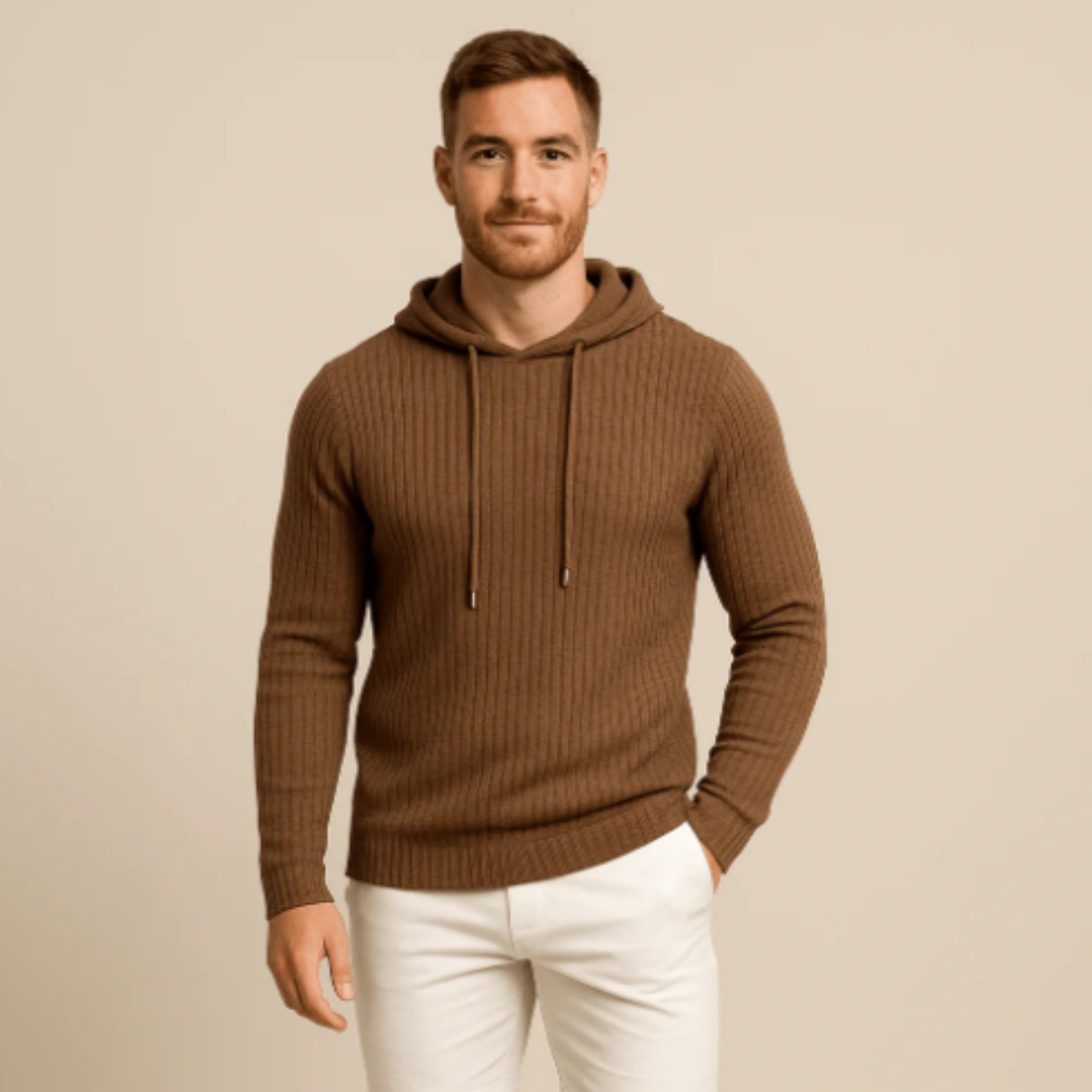 Freja Andersen | Herre slim fit snøre ribstrikket Hoodie trøje
