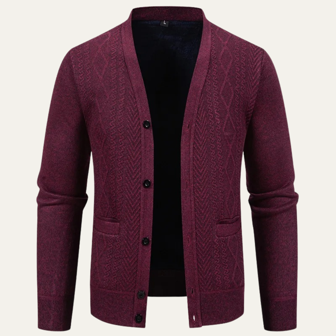 Freja Andersen | Herre V-hals knaplukning afslappet strikket cardigan