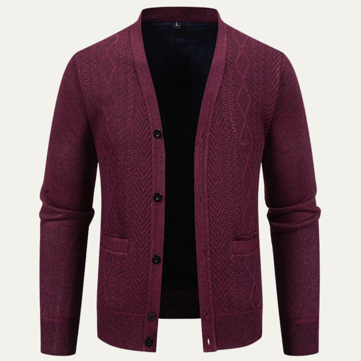 Freja Andersen | Herre V-hals knaplukning afslappet strikket cardigan