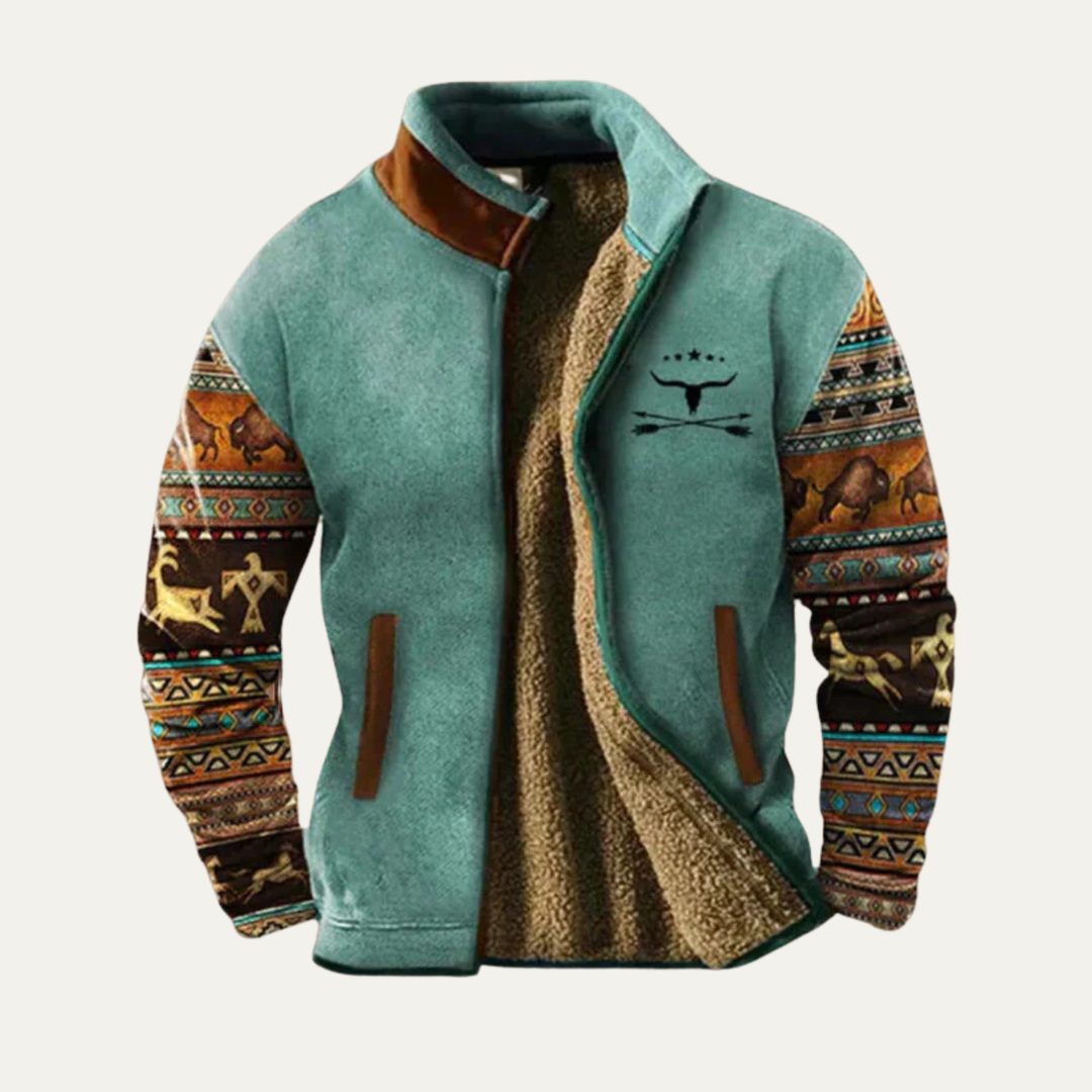 Freja Andersen | Herre vintage varm sherpa Lined vinter frakke med Patterned ærmer