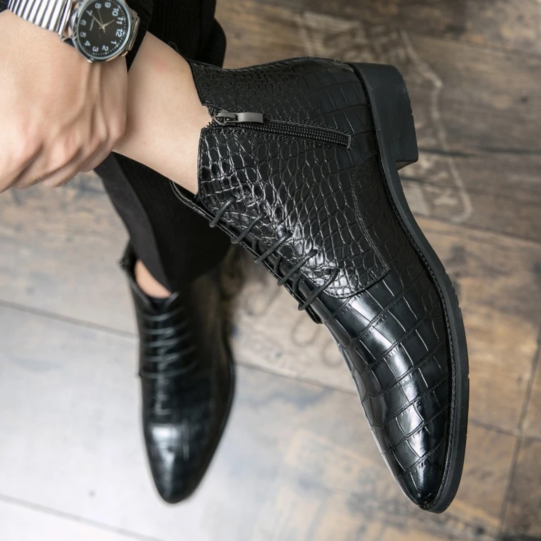 Stromboli | Herre Crocodile Pattern læder Ankle støvler - sort