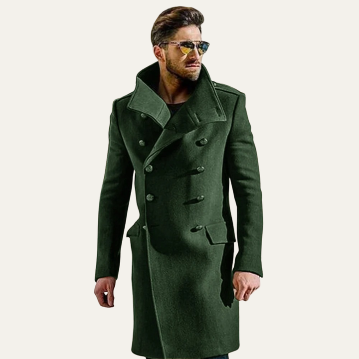 Freja Andersen | Herre Elegant dobbeltknappet lang uld trenchcoat