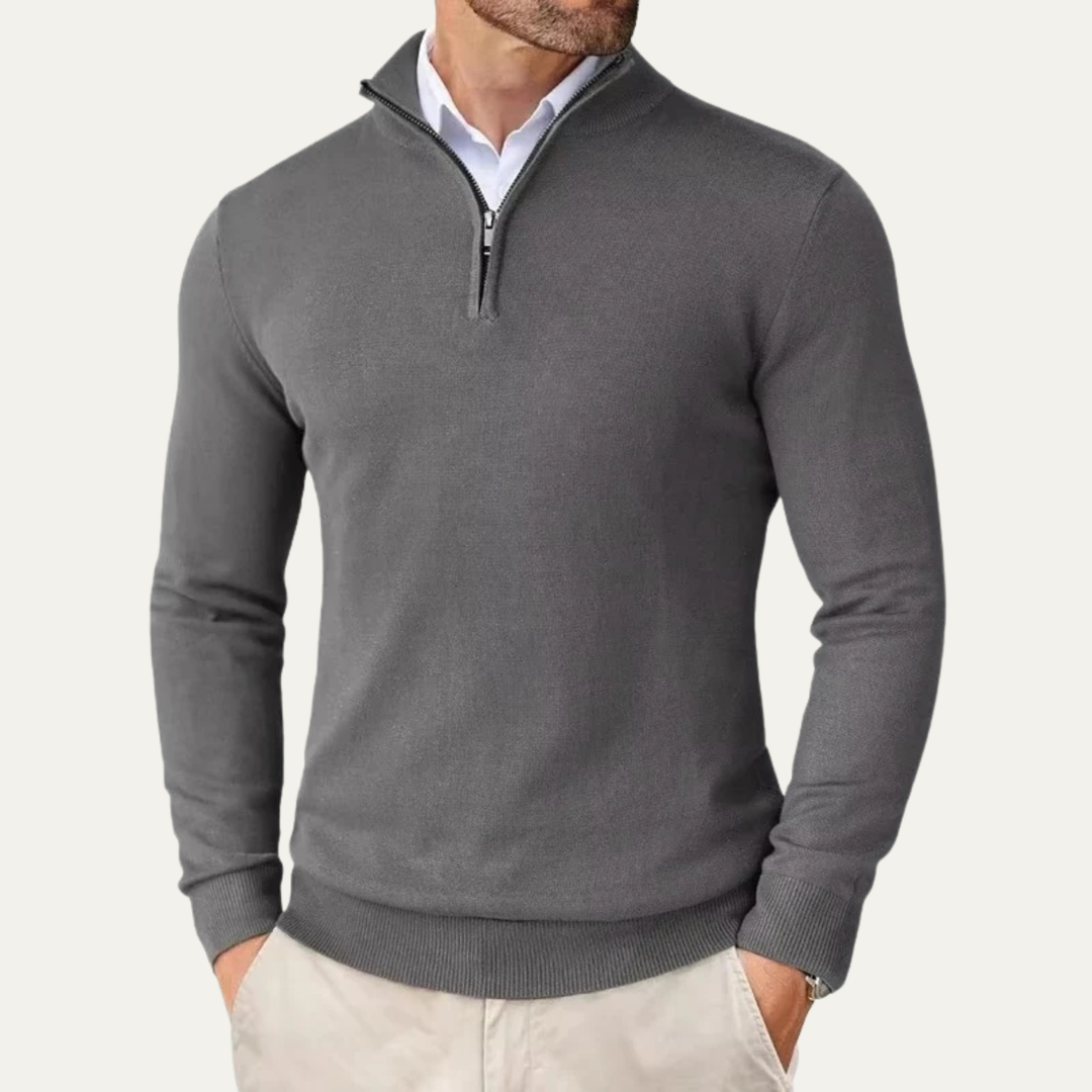 Elmwood | Herre kvart lynlås strikket Mock Neck trøje