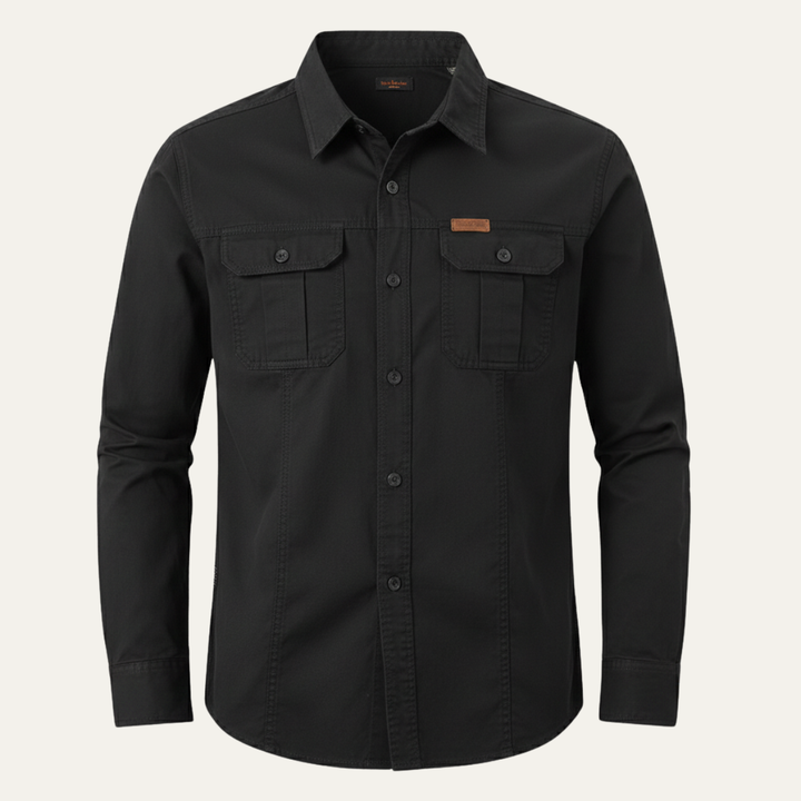 Cedarfield | Herre ensfarvet Multi Pocket blød Cargo skjorte
