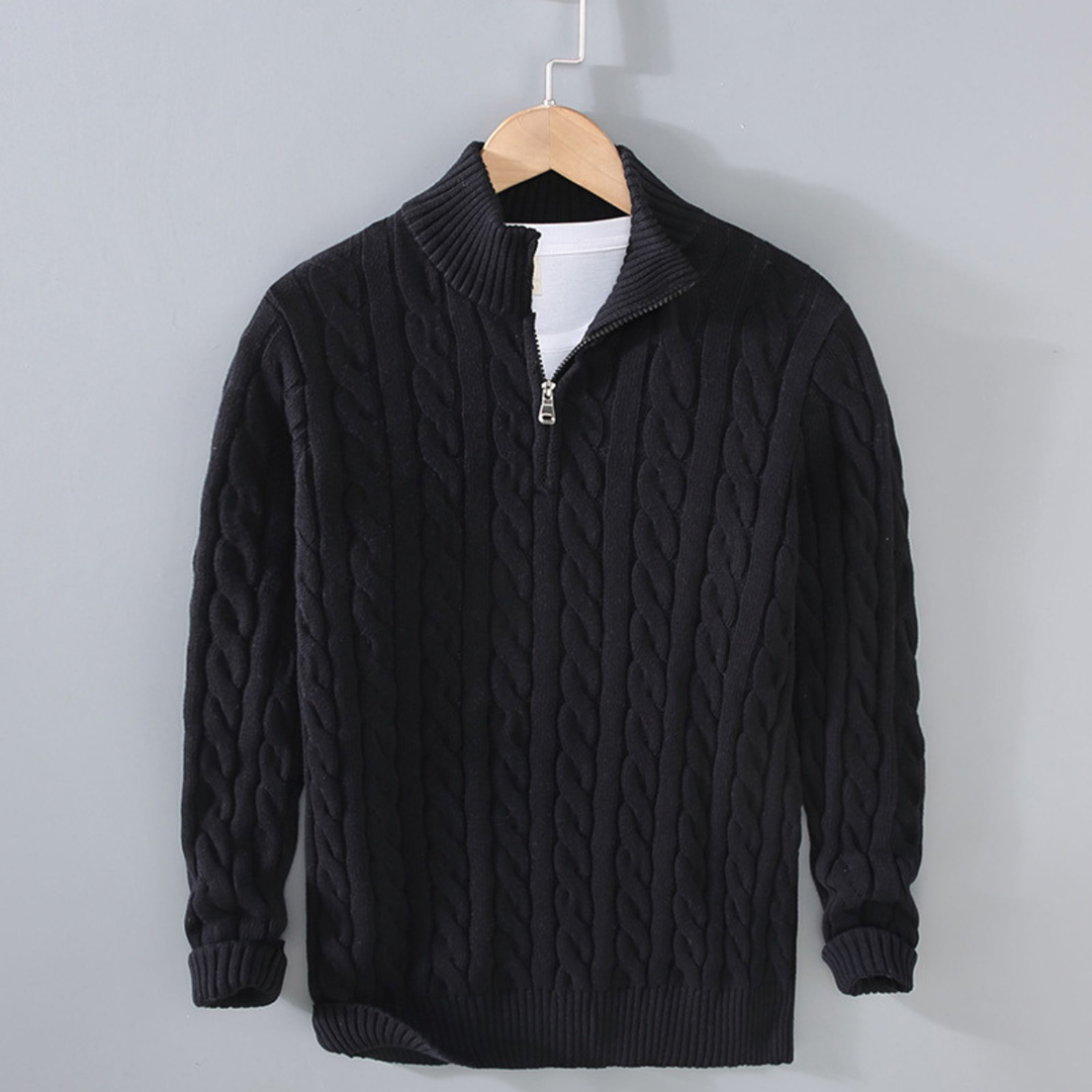 Woodhall | Herre Premium strik Cable Pattern kvart lynlås trøje