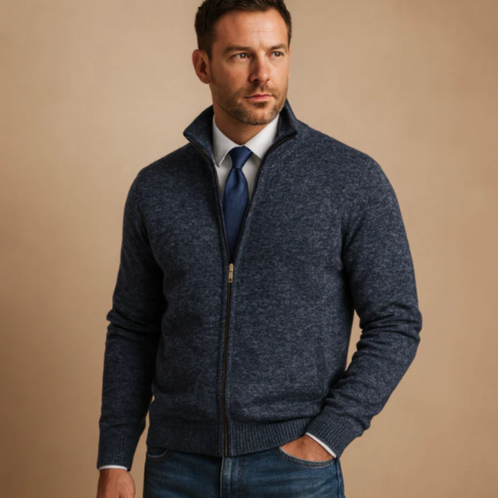 Glenwood | Herre klassisk strikket Zip cardigan med stående krave