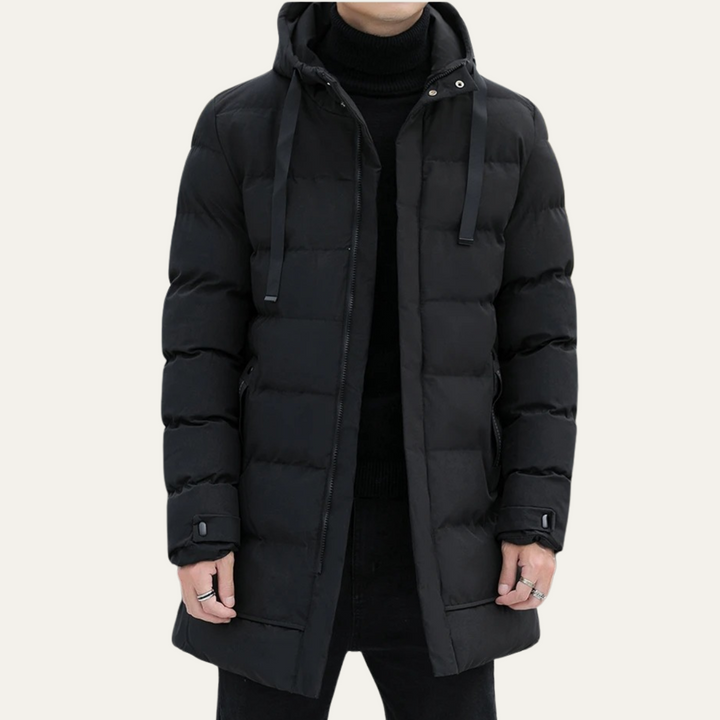 Freja Andersen | Herre Stylish Longline sort puffer frakke
