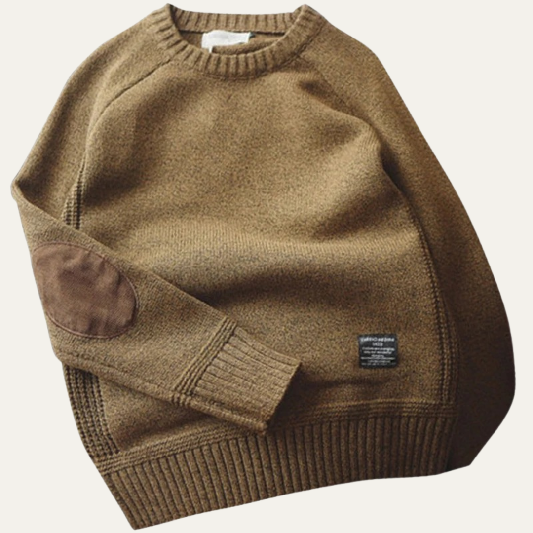 Porta Romana herre strikket rund hals trøje med Elbow Patches