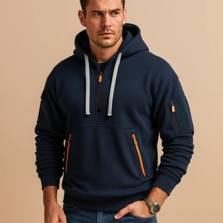 Freja Andersen | Herre afslappet halv lynlås Hoodie trøje med Zipper Pockets
