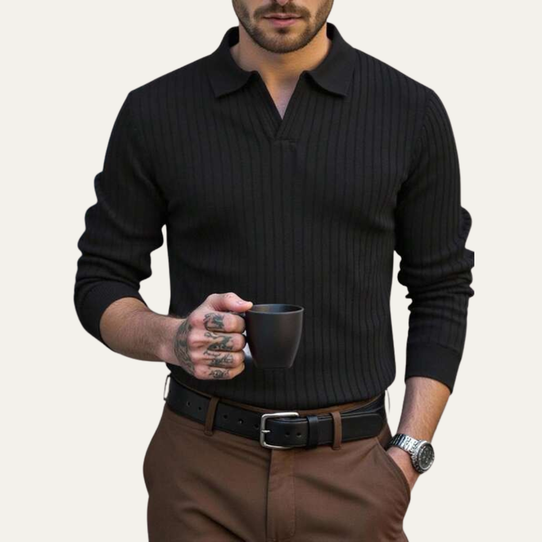 Ironcrest Hill herre afslappet langærmet ribstrikket poloshirt