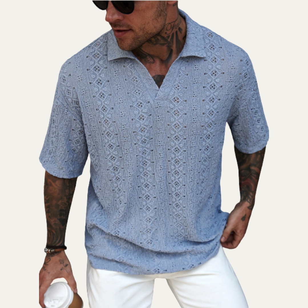 Glenridge Hill herre Bohemian Crochet Mesh hør skjorte - lyseblå