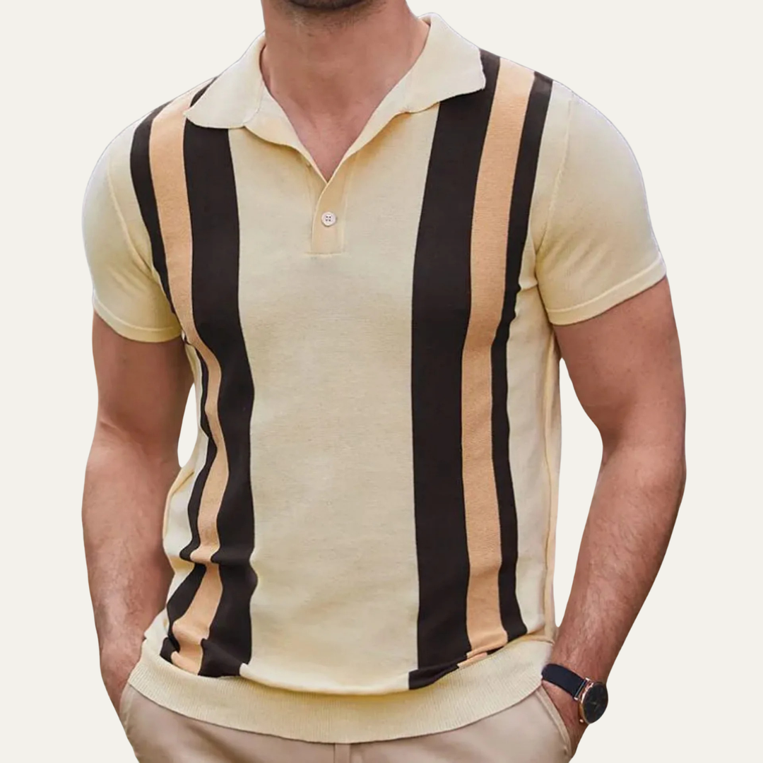 Freja Andersen | Herre Retro stribet strik afslappet poloshirt