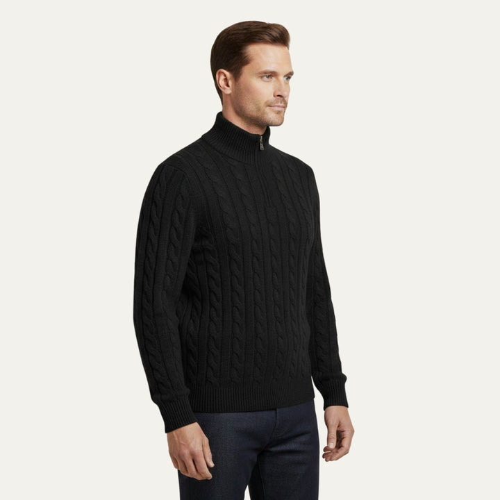 Genève Old Money halv lynlås trøje til mænd - 100% merino uld