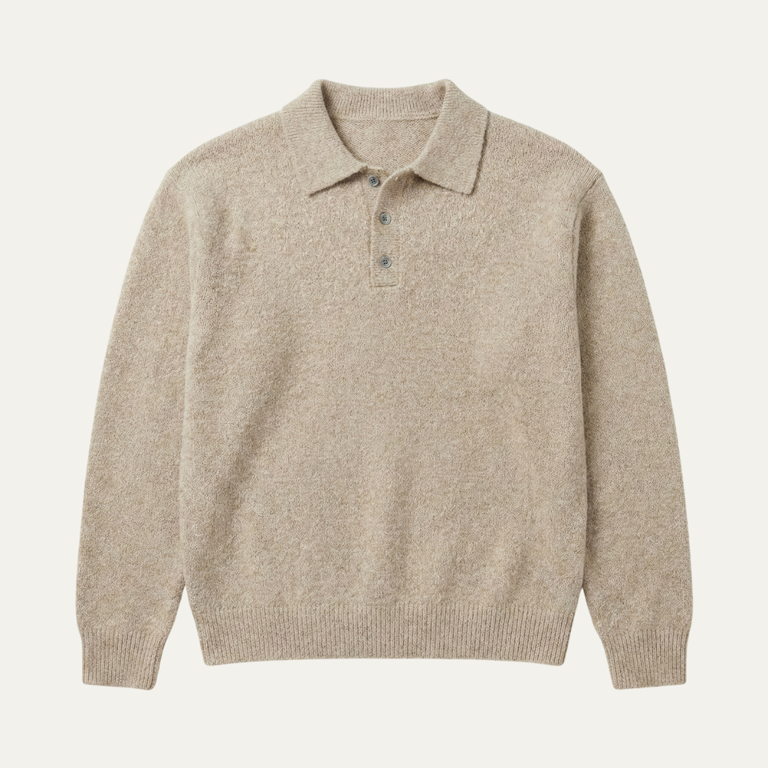 Freja Andersen | Herre trendy blød strik polo kashmir trøje