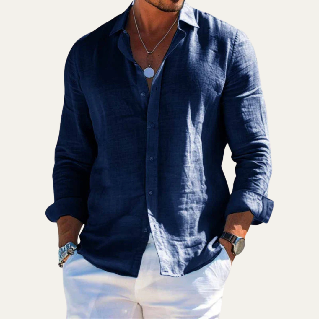 Cedarbrook Hill herre bomuld hør trendy Lapel skjorte