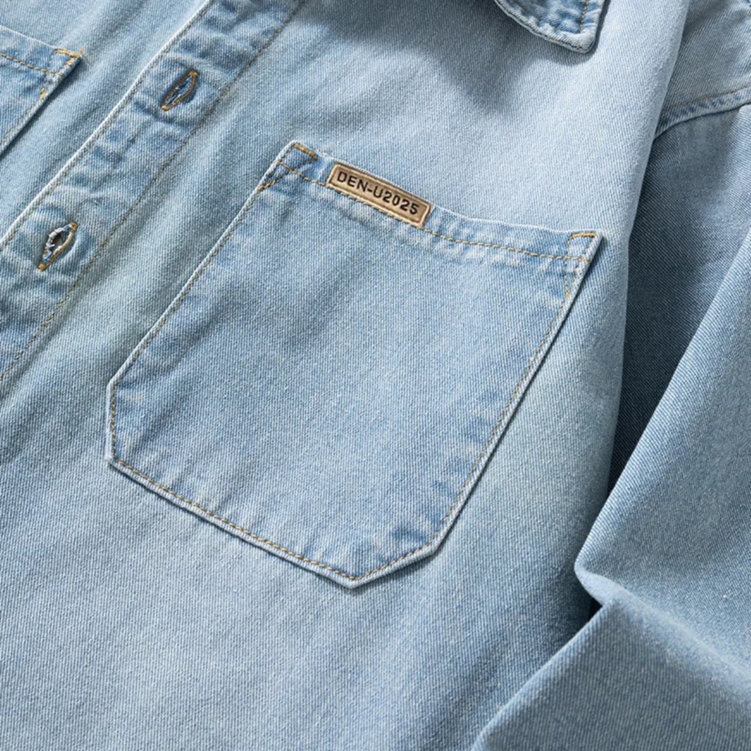 Freja Andersen | Herre vintage løs pasform knaplukning denim skjorte