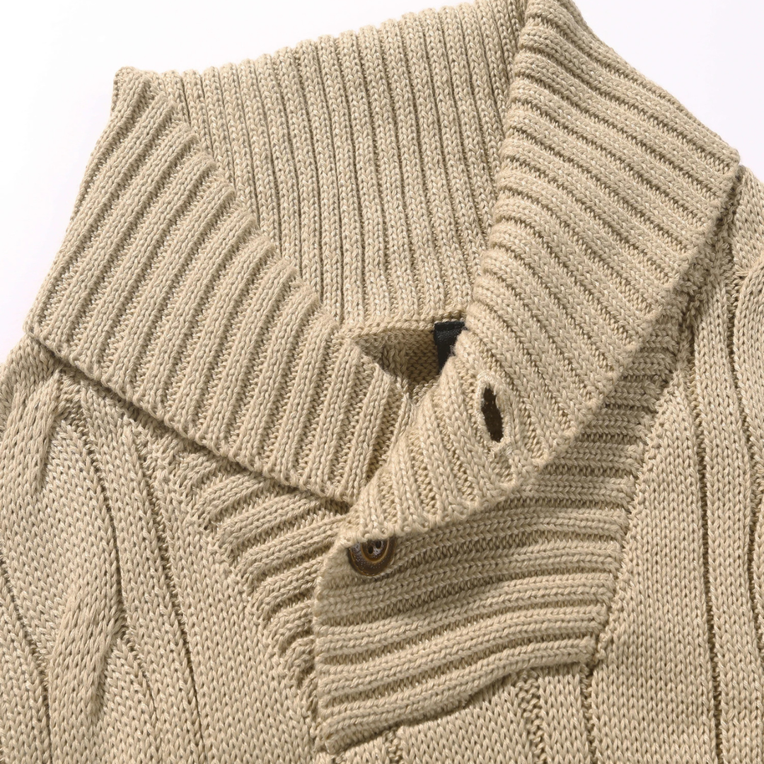 Bevagna | Herre kabelstrik Shawl krave knap Neck trøje