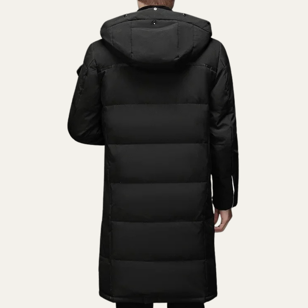 Freja Andersen | Herre Thermal Longline sort puffer frakke med Hood