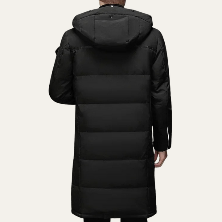 Freja Andersen | Herre Thermal Longline sort puffer frakke med Hood