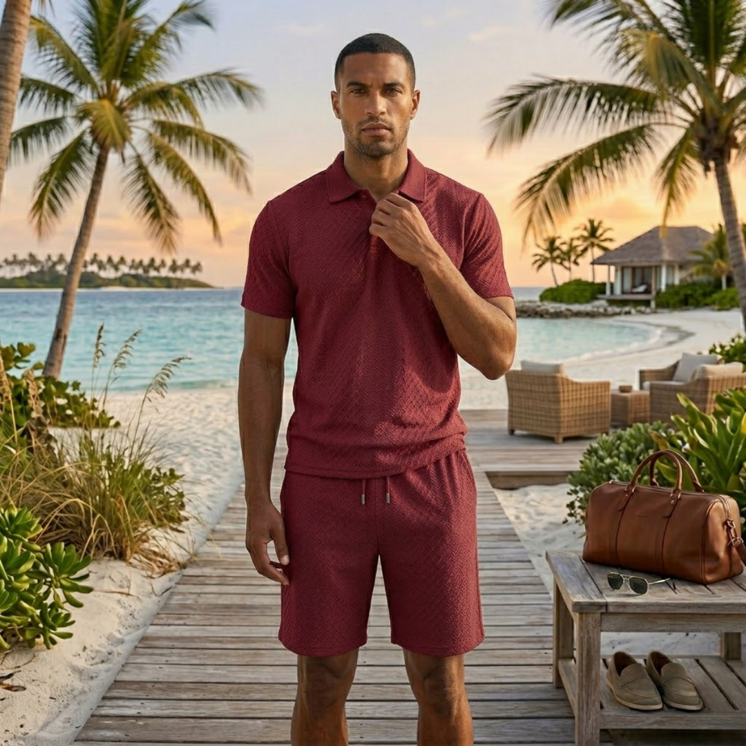 Surrey | Herre sommer Jacquard polo & shorts sæt - let Beach Outfit