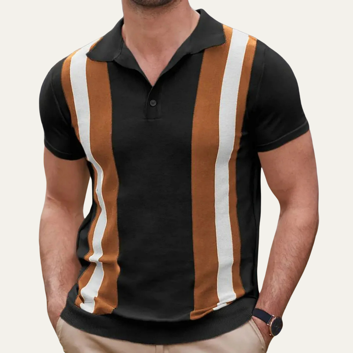 Freja Andersen | Herre Retro stribet strik afslappet poloshirt