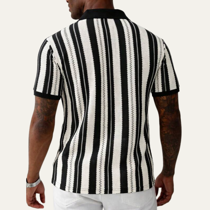 Freja Andersen | Herre stribet strik poloshirt