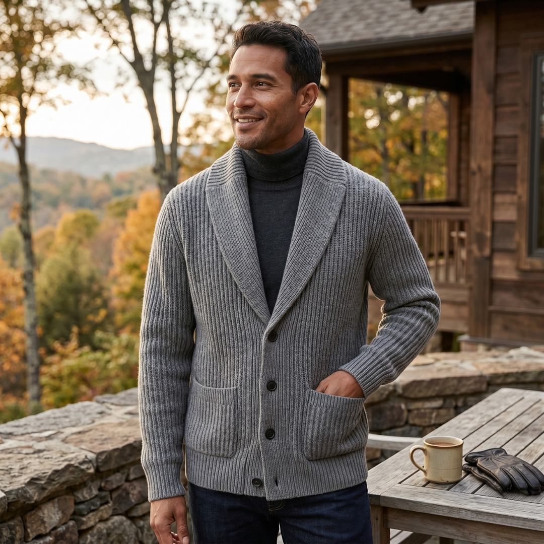 Freja Andersen | Herre Chunky knaplukning strikket Shawl krave cardigan
