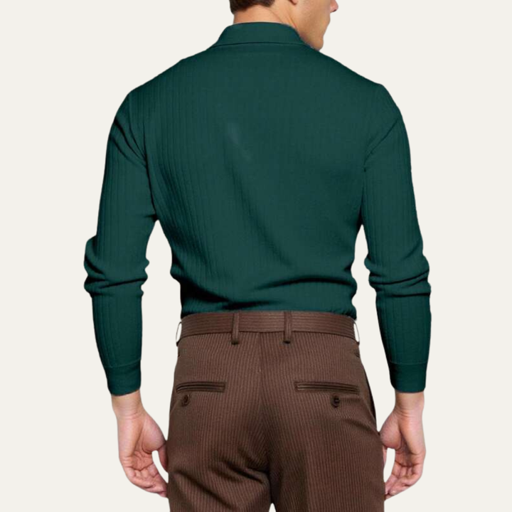 Freja Andersen | Herre trendy langærmet ribstrikket poloshirt