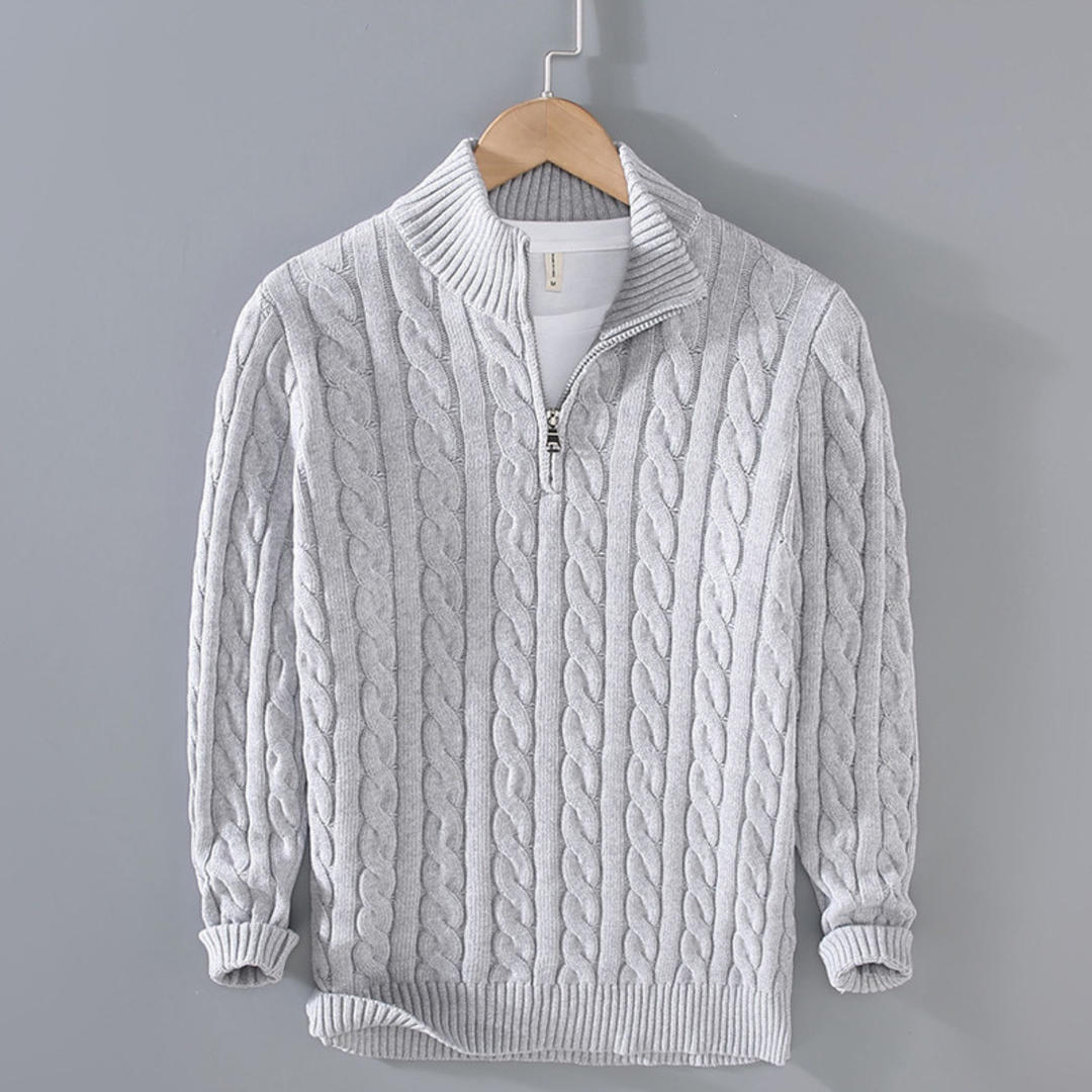 Woodhall | Herre Premium strik Cable Pattern kvart lynlås trøje