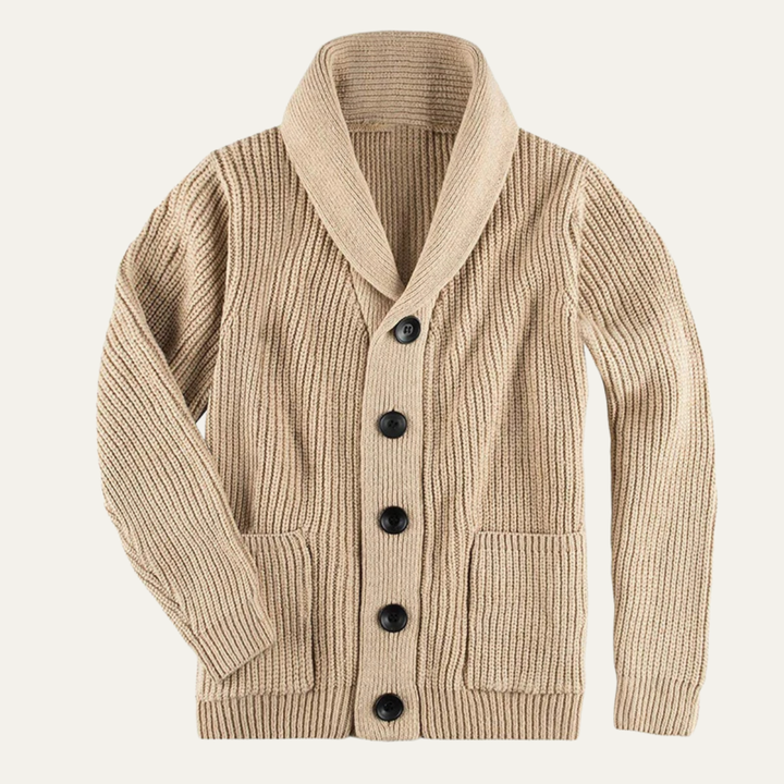 Freja Andersen | Herre Shawl krave strik knaplukning uld cardigan