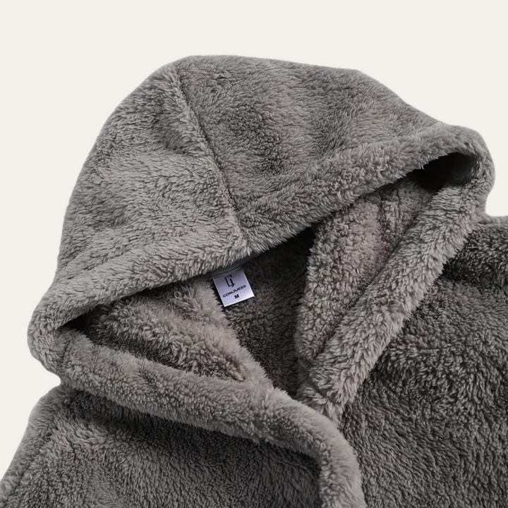 Freja Andersen | Herre grå Fleece med hætte badekåbe med bælte and Pockets