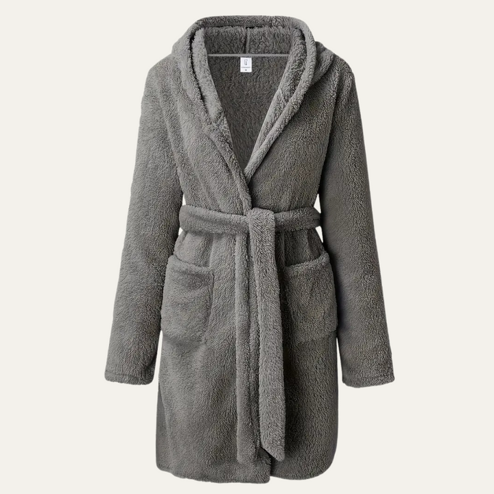 Freja Andersen | Herre grå Fleece med hætte badekåbe med bælte and Pockets