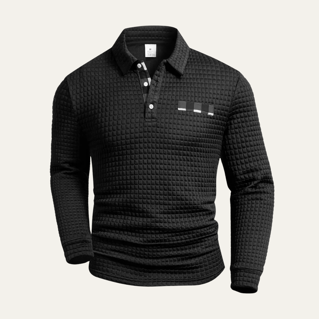 Agrigento | Herre tekstureret Plaid Henley krave knap trøje