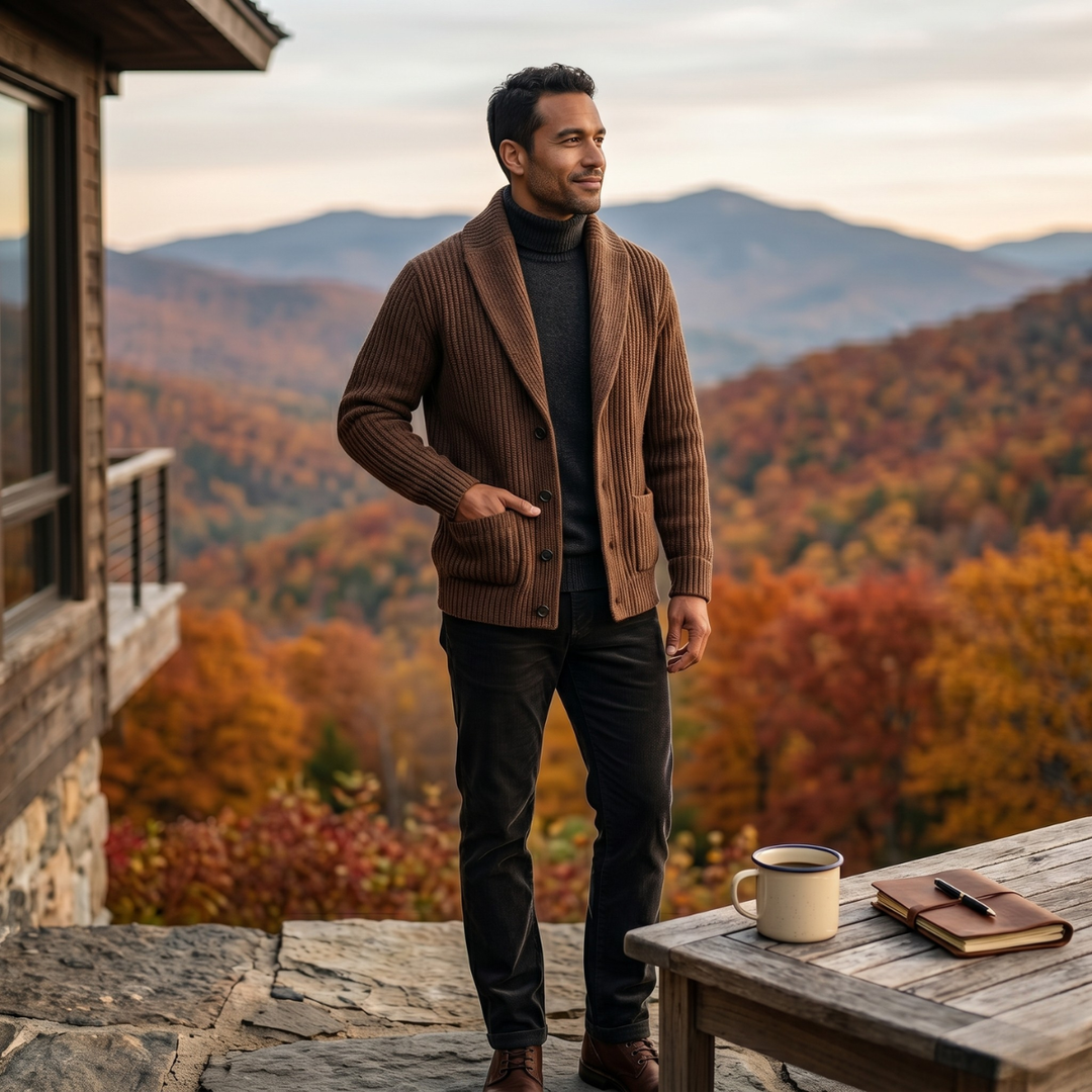 Freja Andersen | Herre Chunky knaplukning strikket Shawl krave cardigan