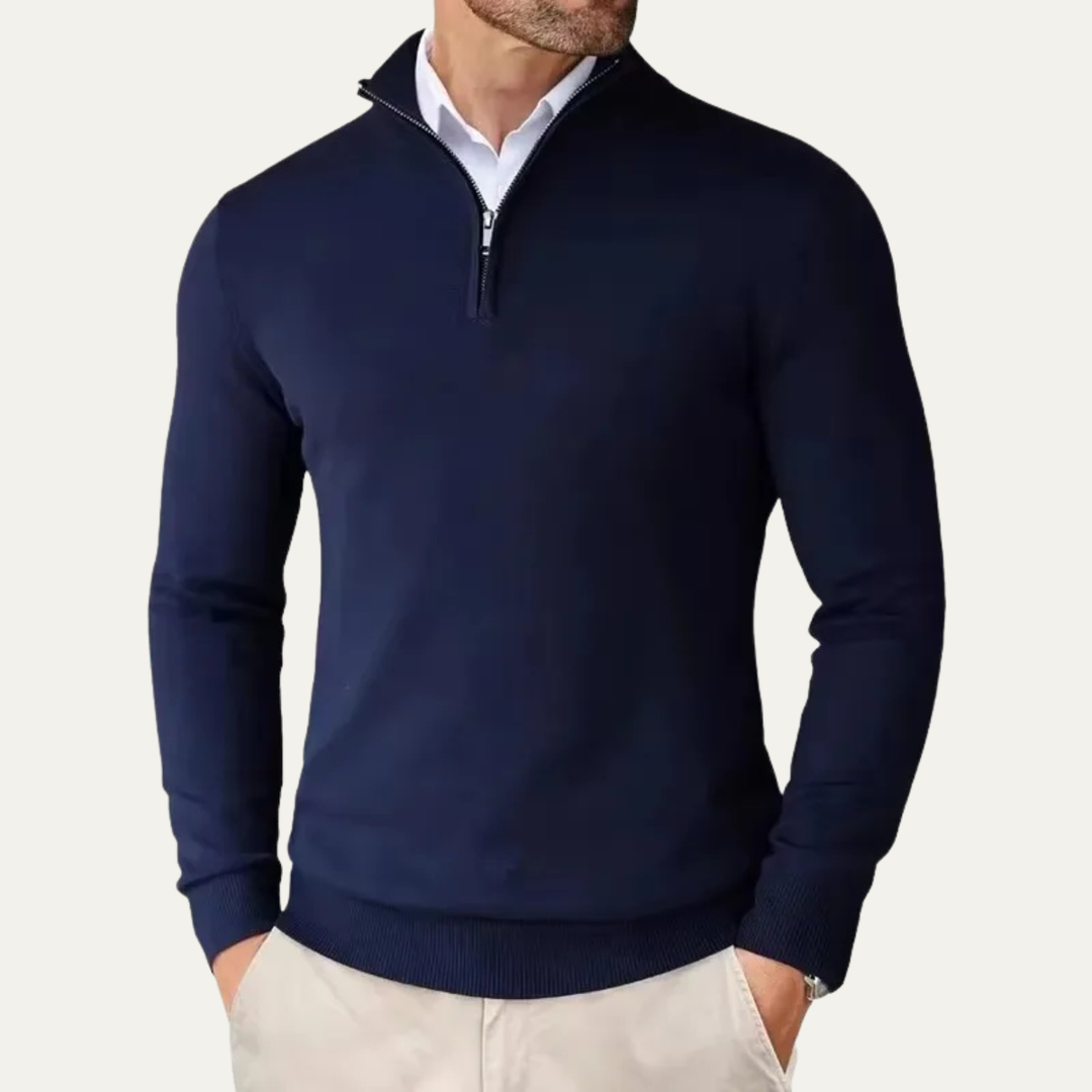 Elmwood | Herre kvart lynlås strikket Mock Neck trøje
