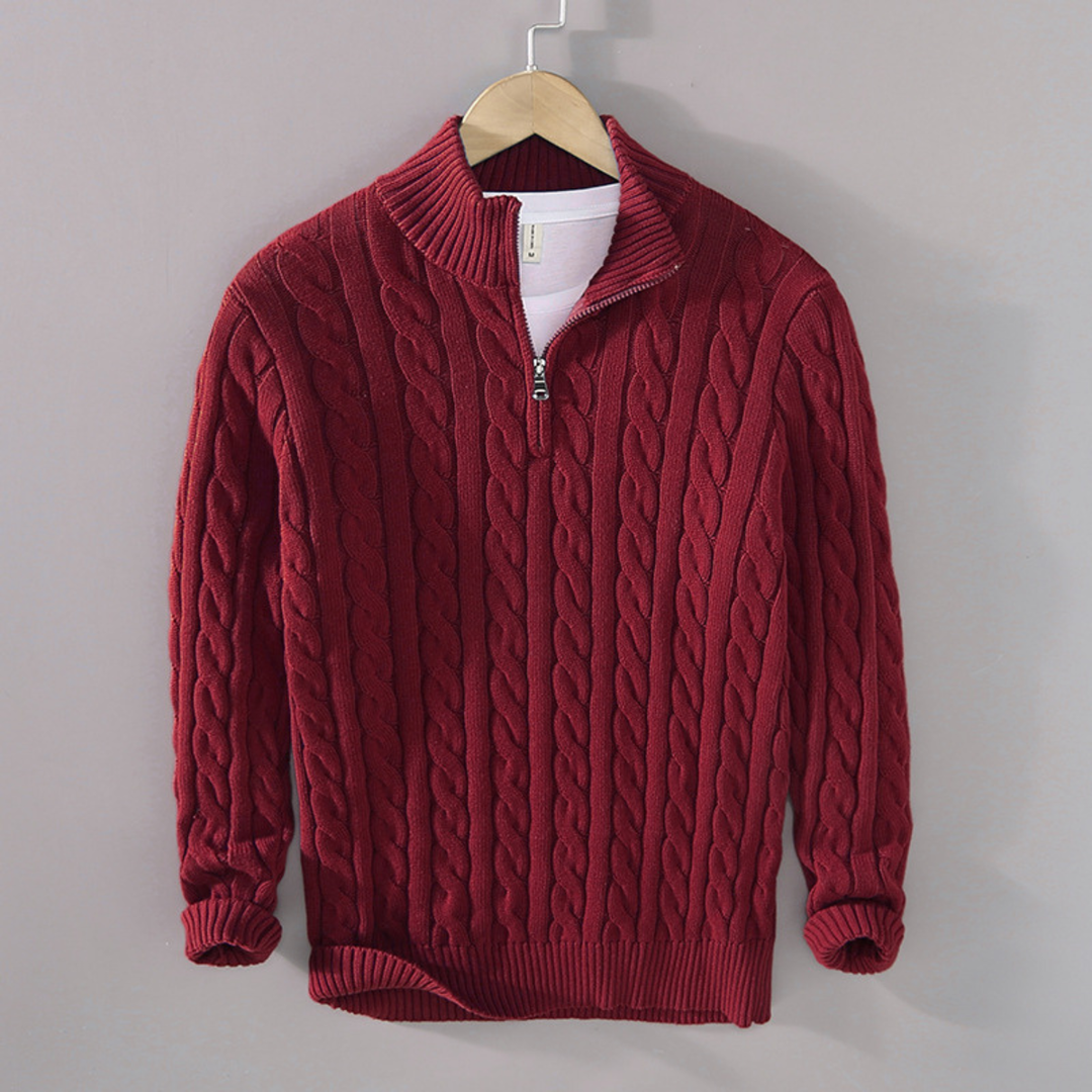 Woodhall | Herre Premium strik Cable Pattern kvart lynlås trøje