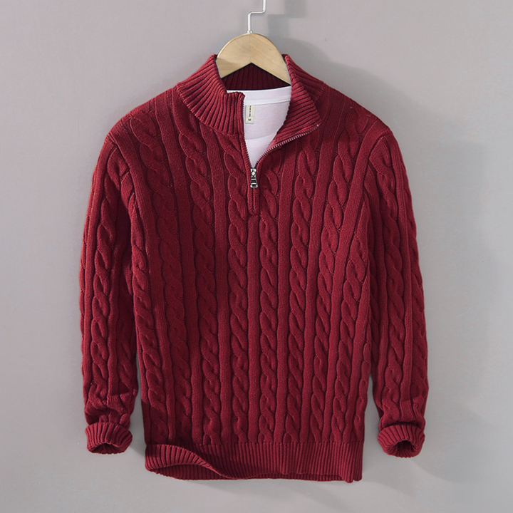 Woodhall | Herre Premium strik Cable Pattern kvart lynlås trøje